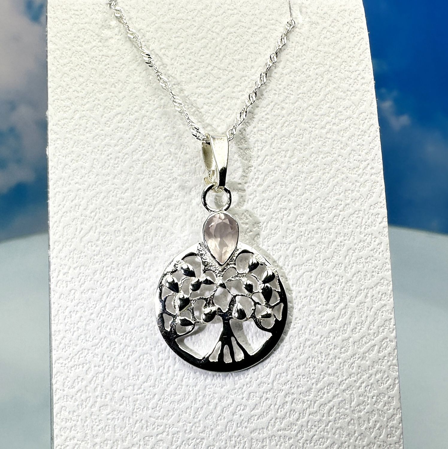 pendant rose quarz with necklace 925 silver