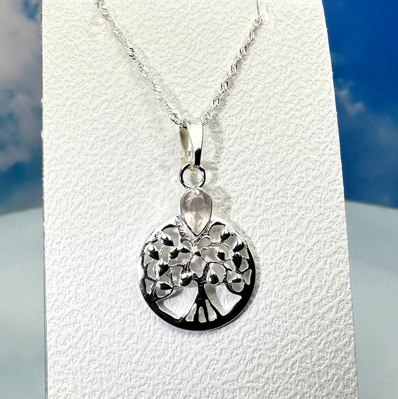 pendant rose quarz with necklace 925 silver