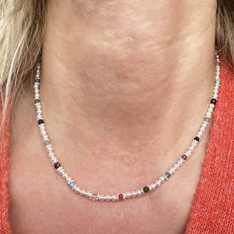 Necklace pearl multi gemstones 925 silver