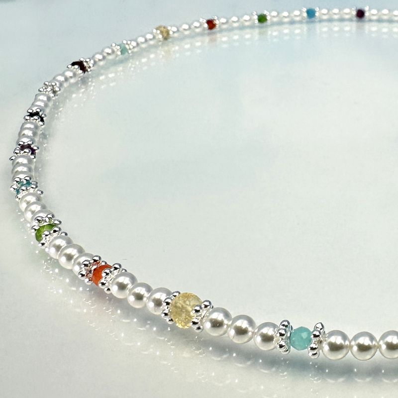 Necklace pearl multi gemstones 925 silver