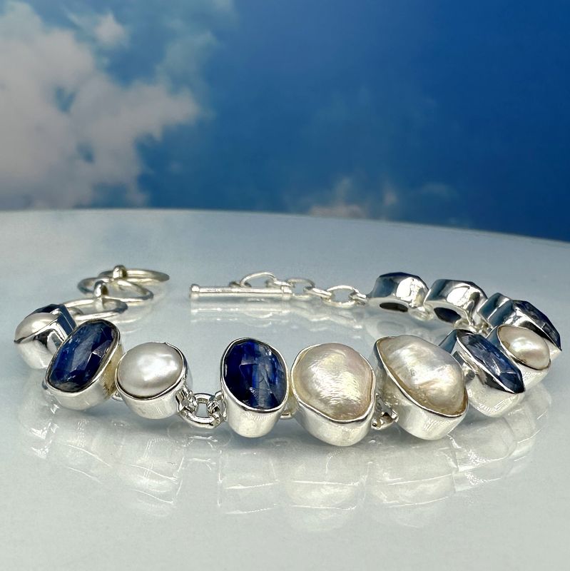 bracelet pearl kyanite 925 silver