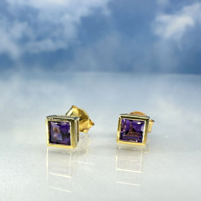 Amethyst earrings 18 ct gold plated