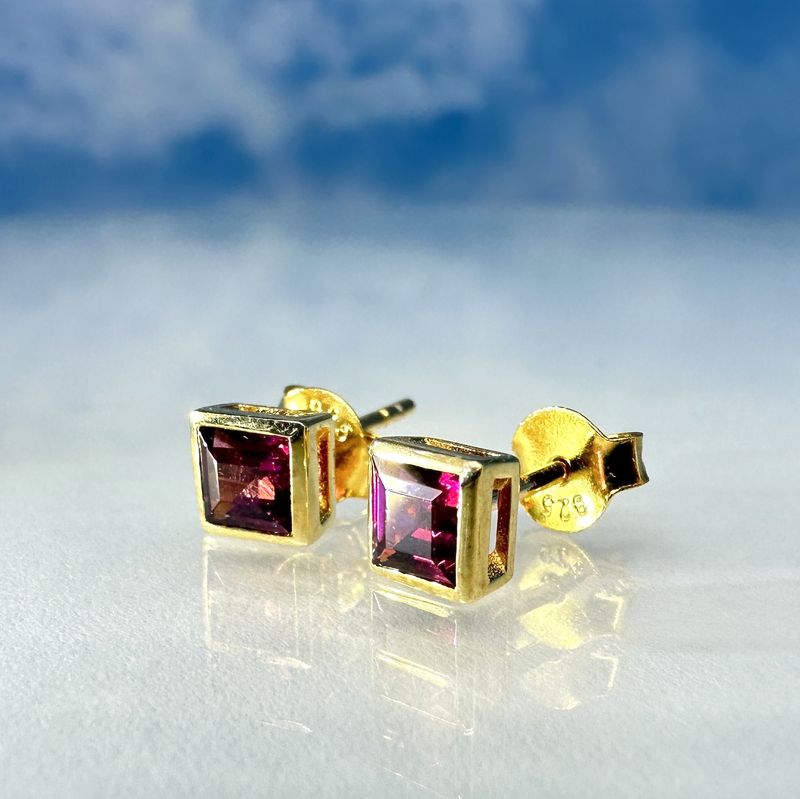 earrings genuine rhodolithe 925 silver 18ct. gold platet
