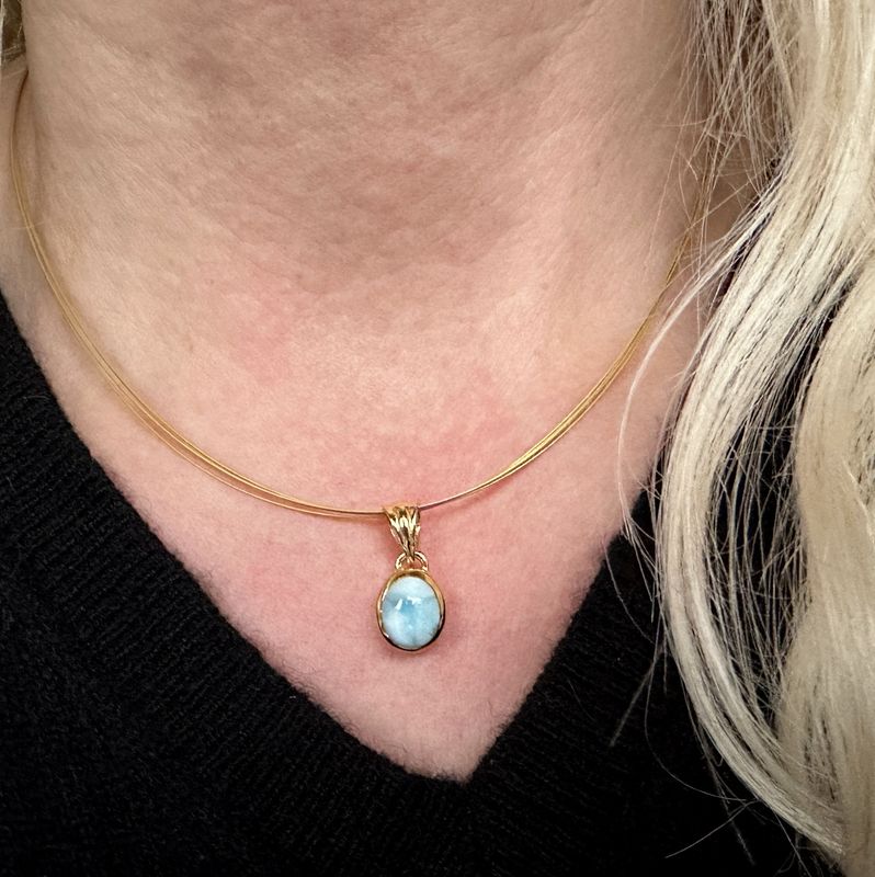 Pendant genuine Larimar 925 silver 18 ct. gold platet