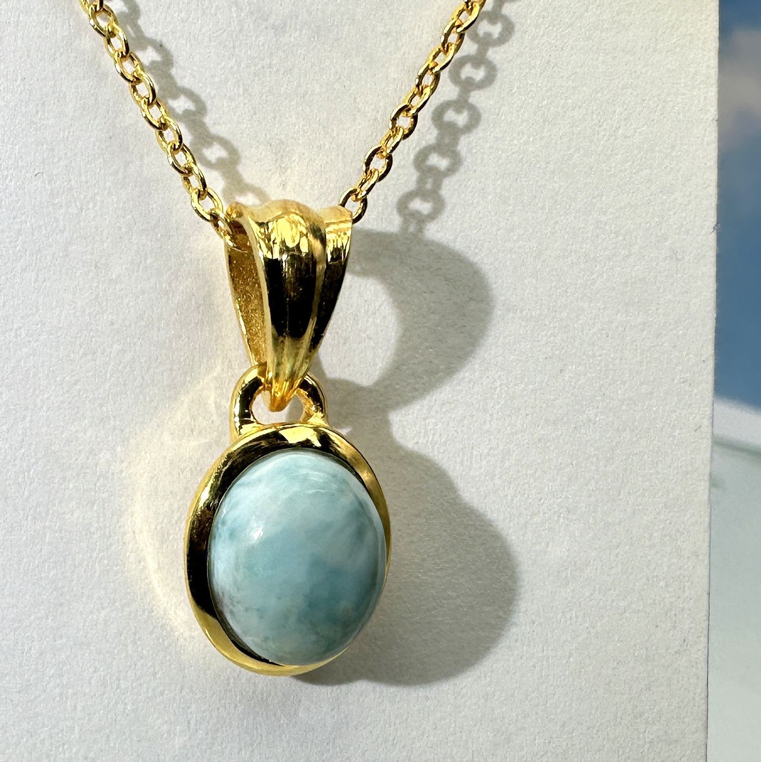 Pendant genuine Larimar 925 silver 18 ct. gold platet