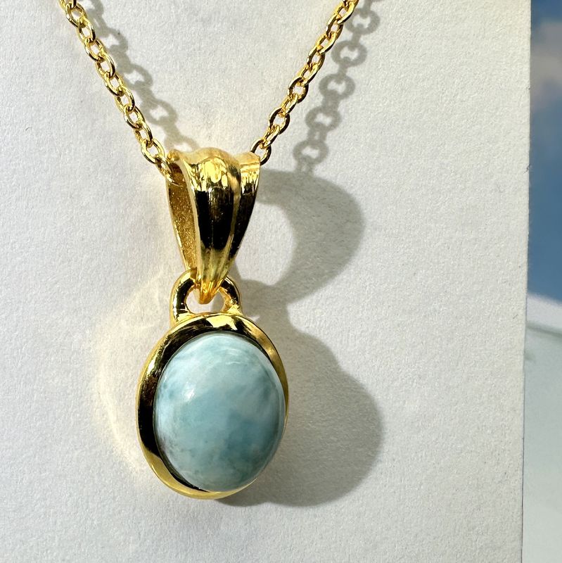 Pendant genuine Larimar 925 silver 18 ct. gold platet