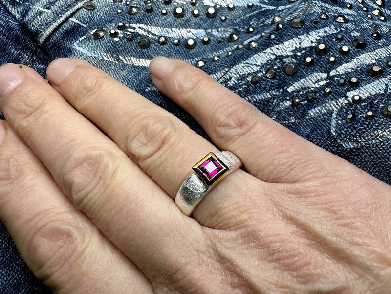 Rhodolite ring bicolour 925 silver