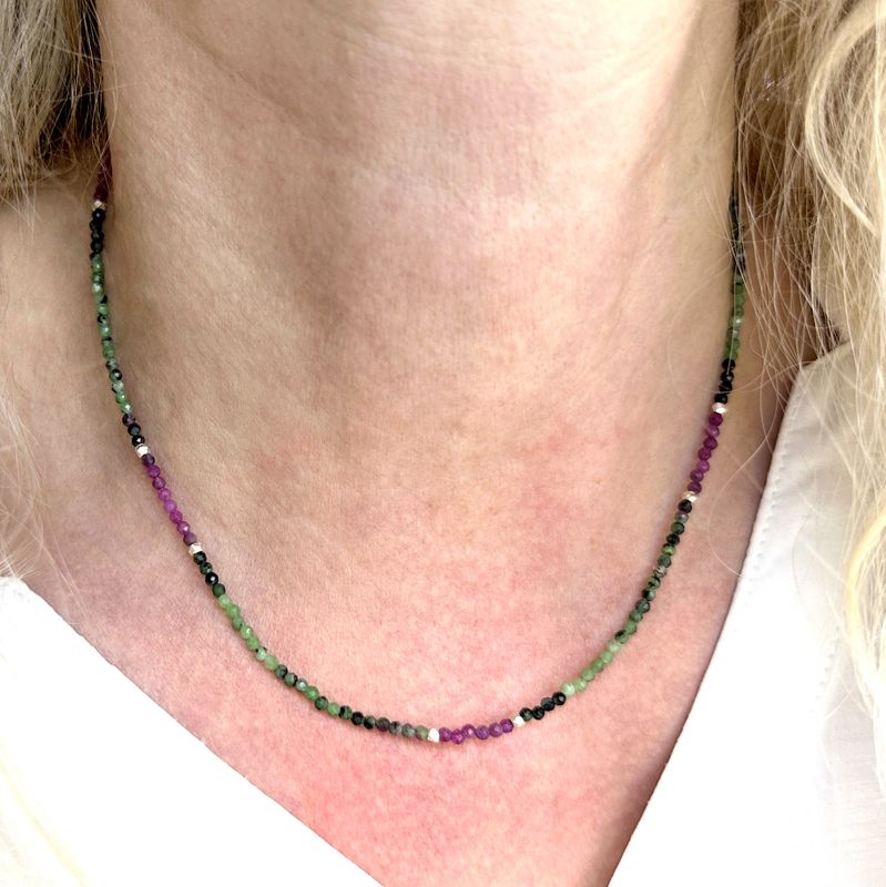 Necklace made from faceted ruby zoisite with elements made from 925 Sterling silver