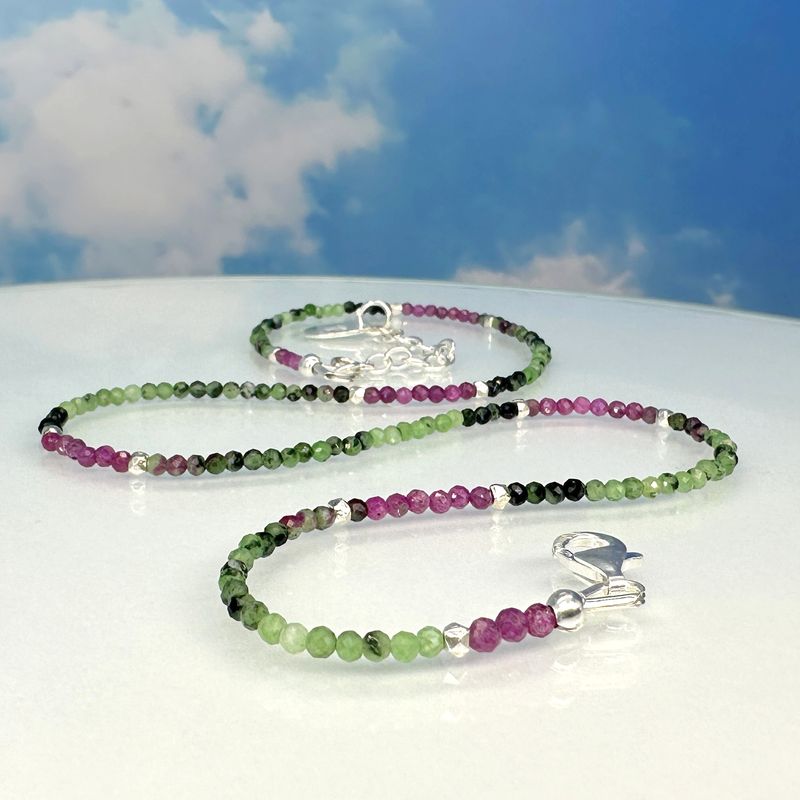 Necklace made from faceted ruby zoisite with elements made from 925 Sterling silver