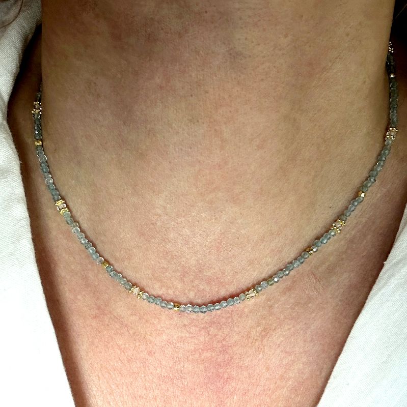 necklace aquamarine with white topaz gold