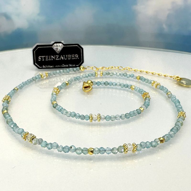 necklace aquamarine with white topaz gold