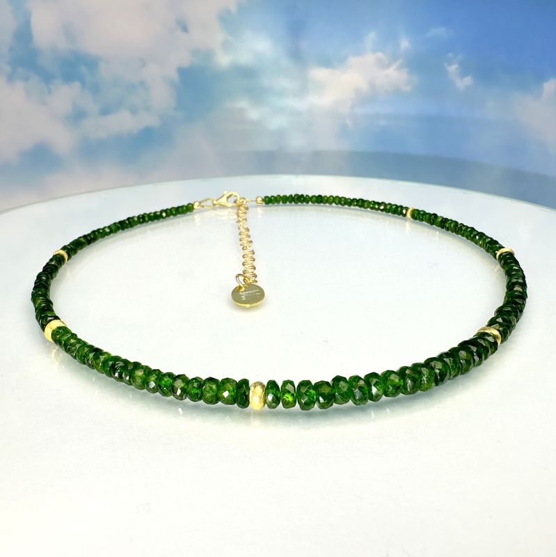 Necklace made from genuine, faceted, natural chrome diopside