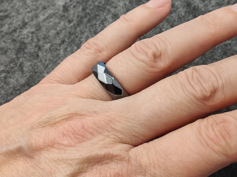 Faceted hematite ring