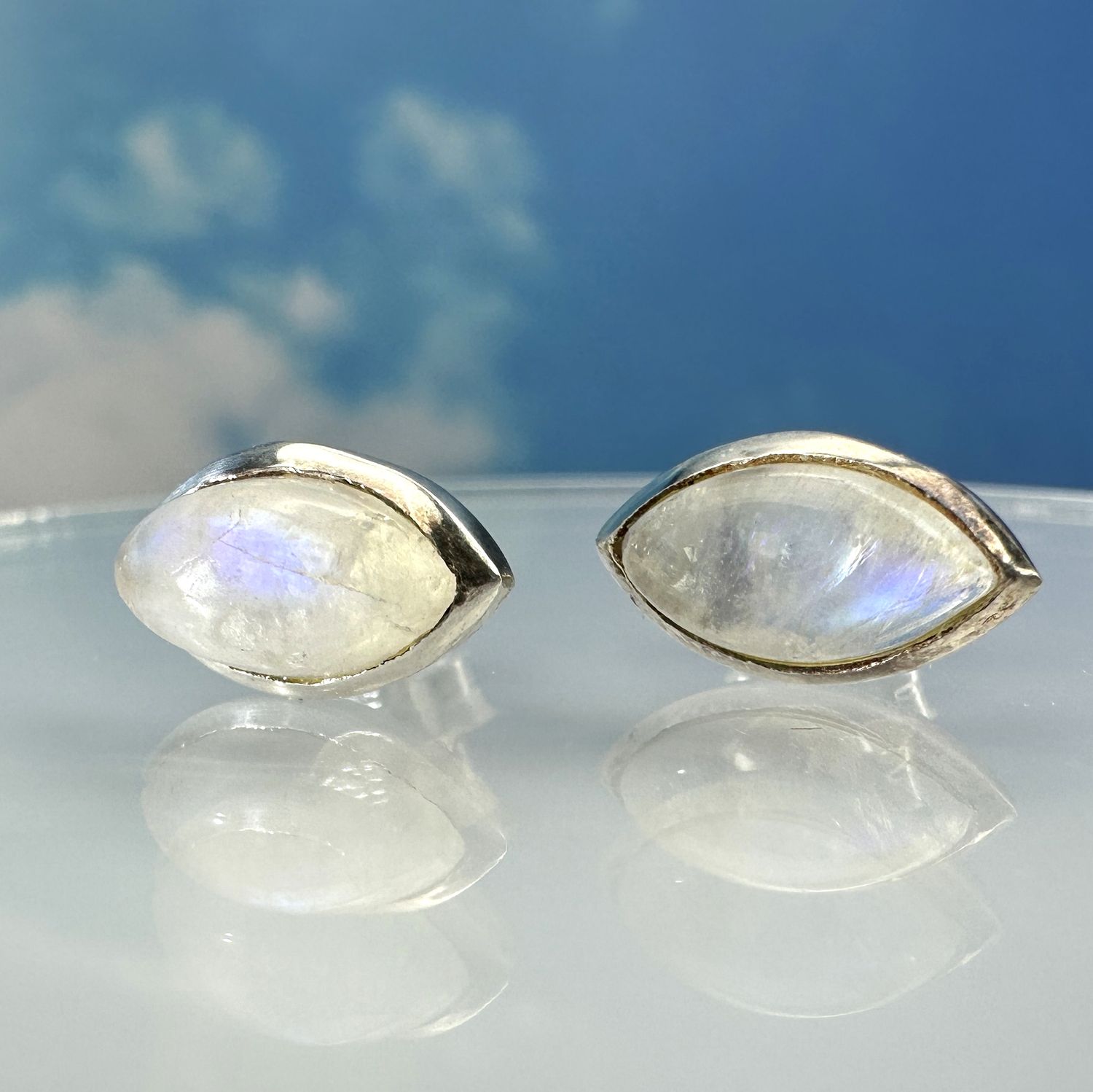 Earrings / Stud Earrings Moonstone - Rainbowmoonstone 925 Silver