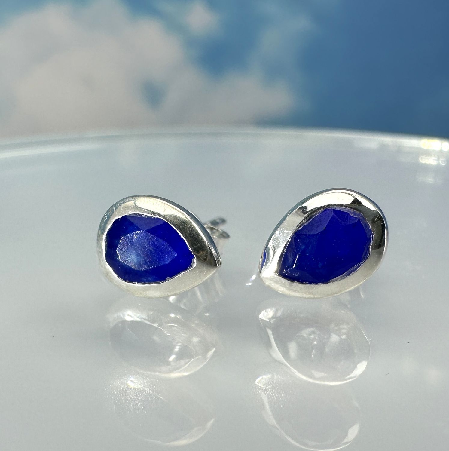 Earrings / Stud Earrings Blue Agate 925 Silver
