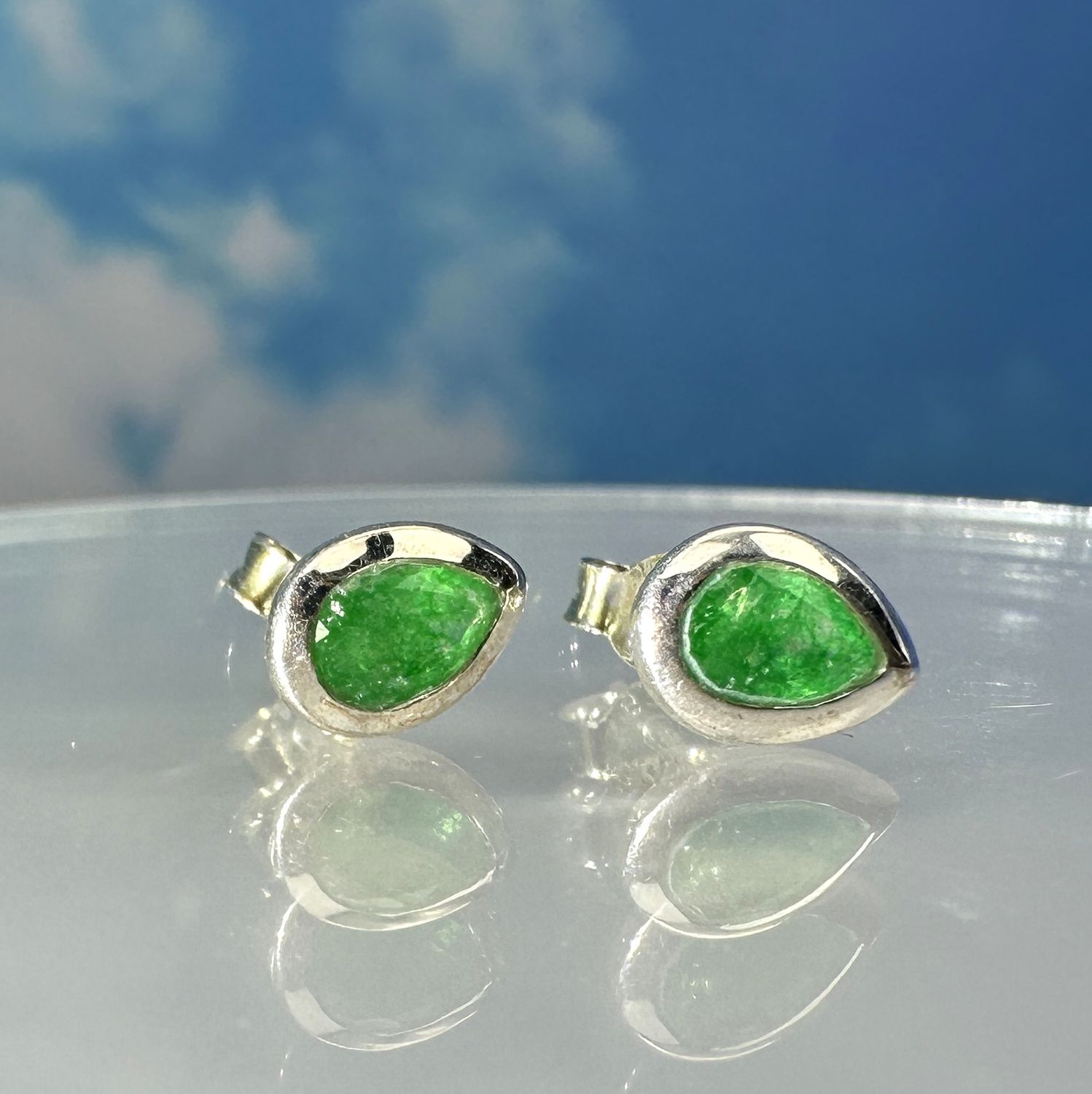 Earrings / Stud Earrings Green Agate 925 Silver