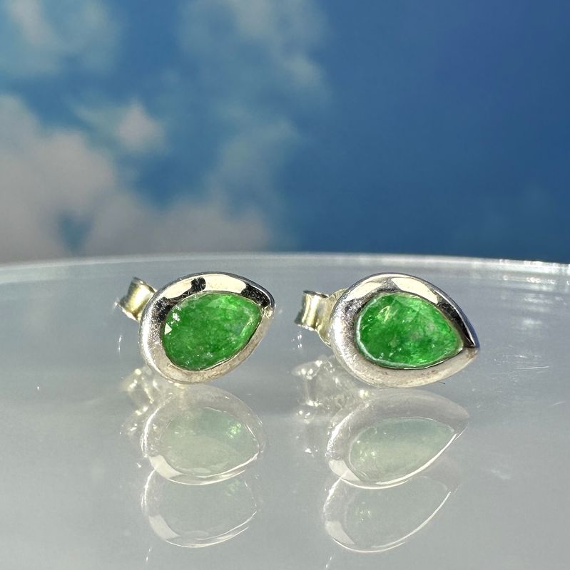 Earrings / Stud Earrings Green Agate 925 Silver