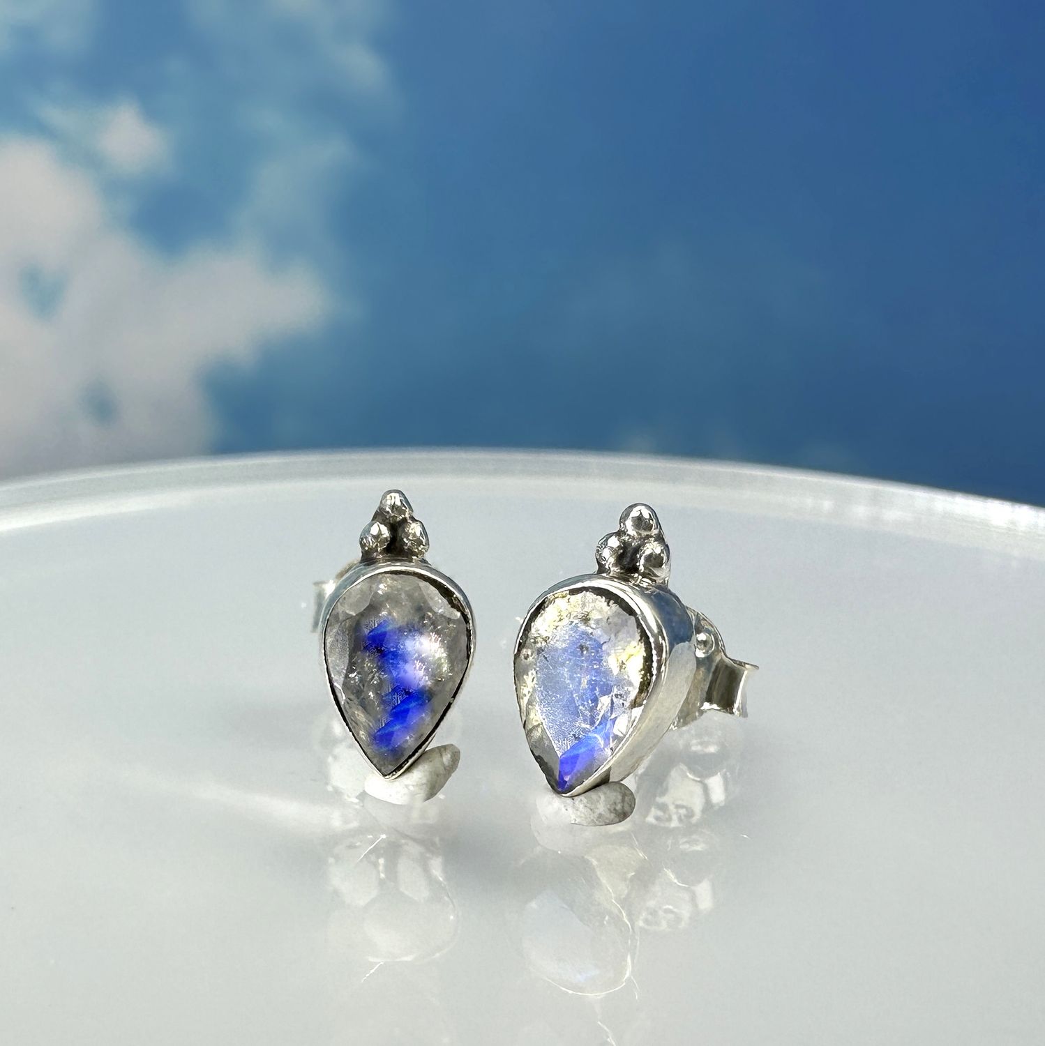 Earrings / Stud Earrings Moonstone -  Rainbowmoonstone 925 Silver