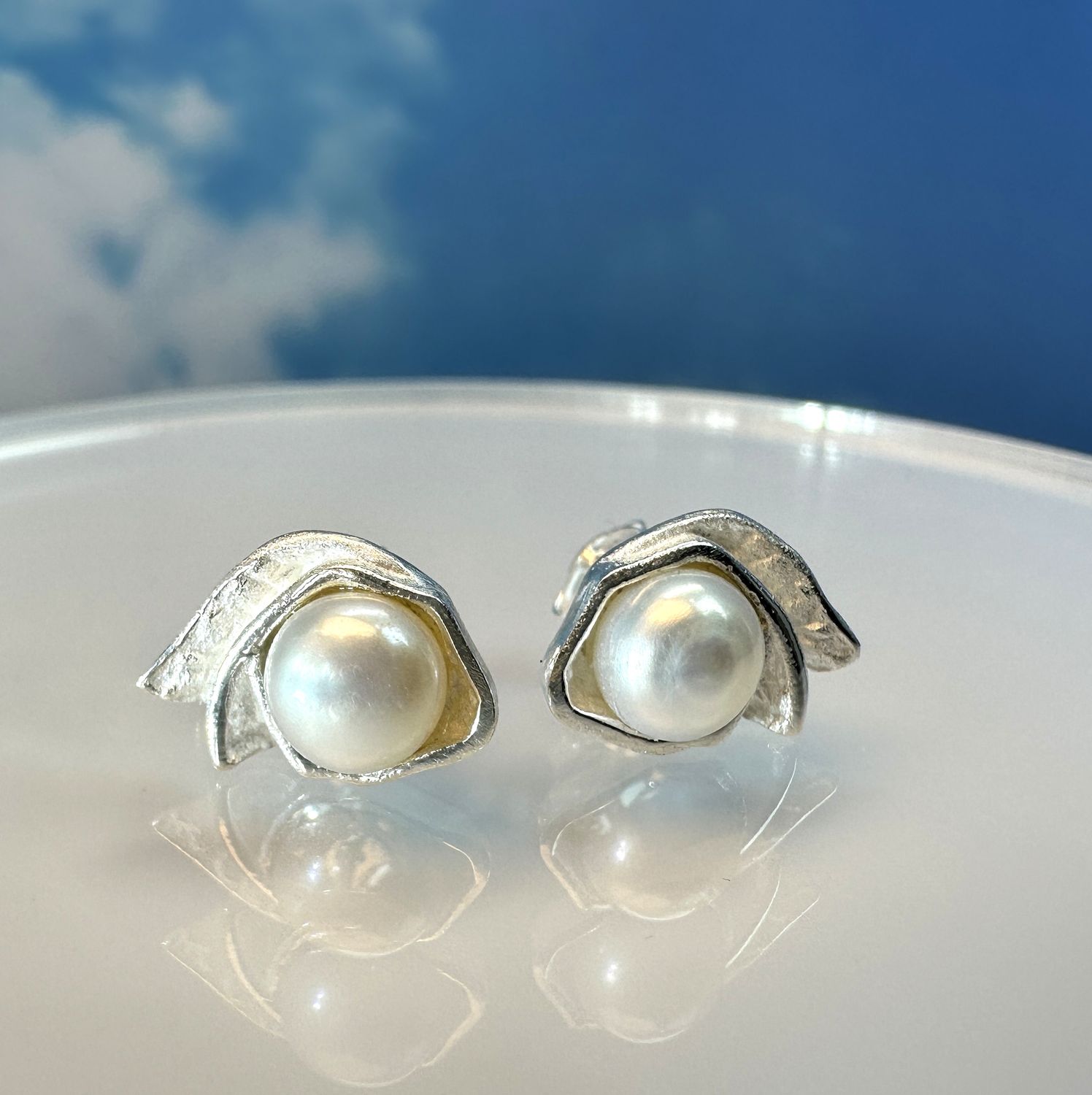 Earrings with real pearls, 925 silver