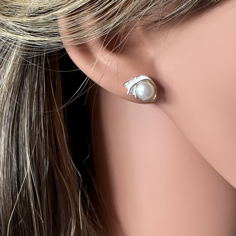 Earrings with real pearls, 925 silver