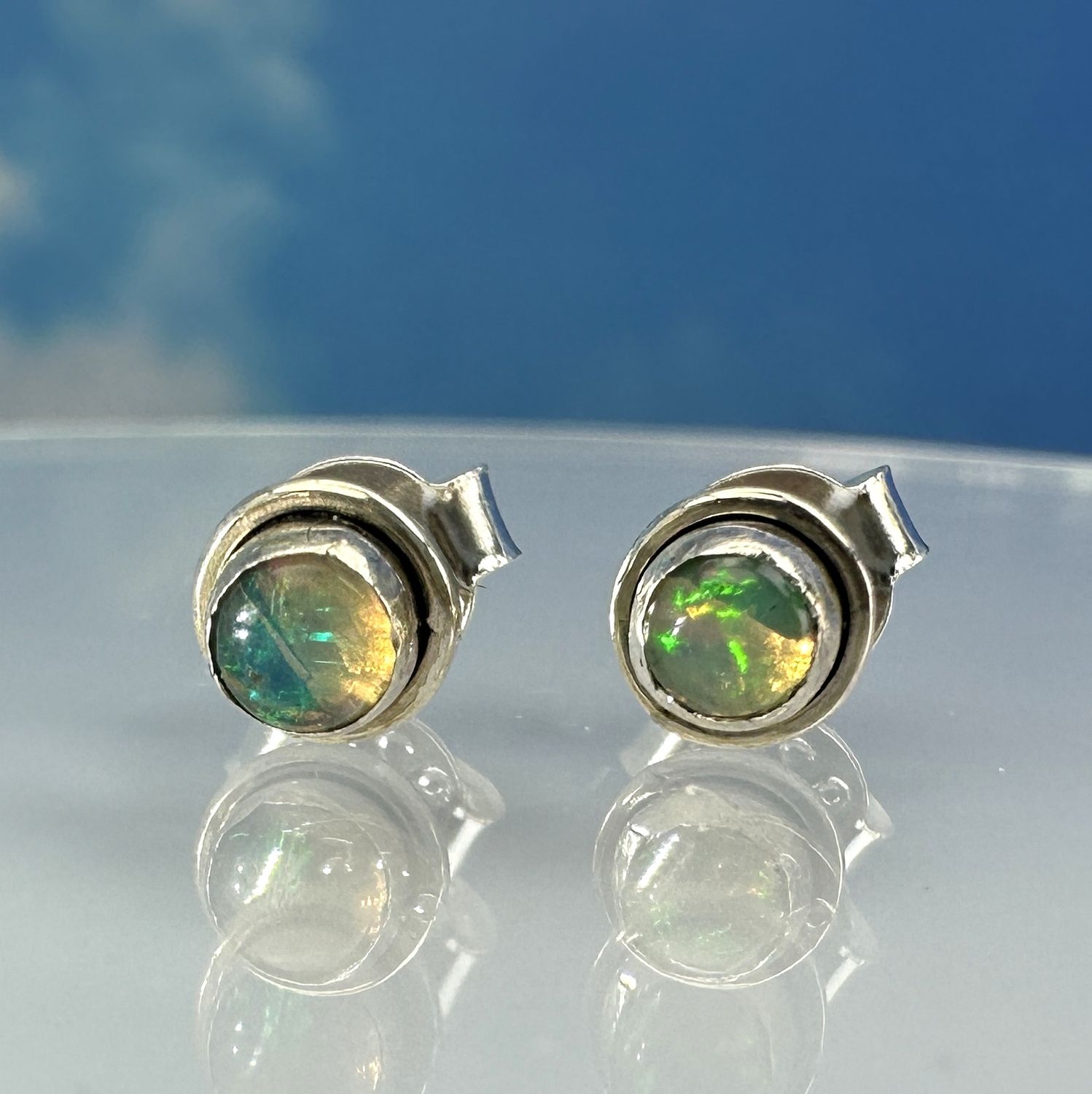 Timeless Classic Earrings made of genuine Opal in 925 Silver.
