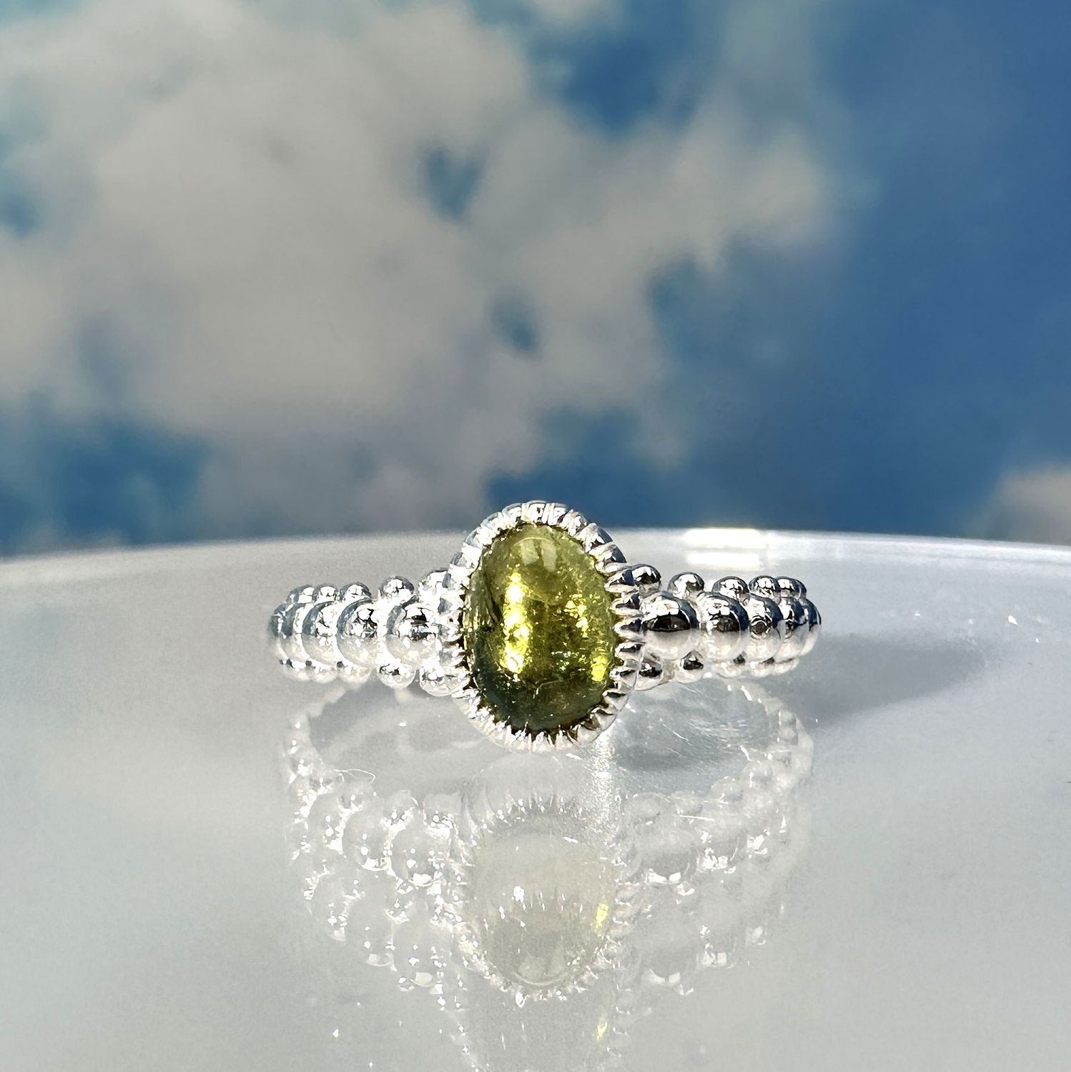 Ring with green tourmaline verdith in 925 sterling silver