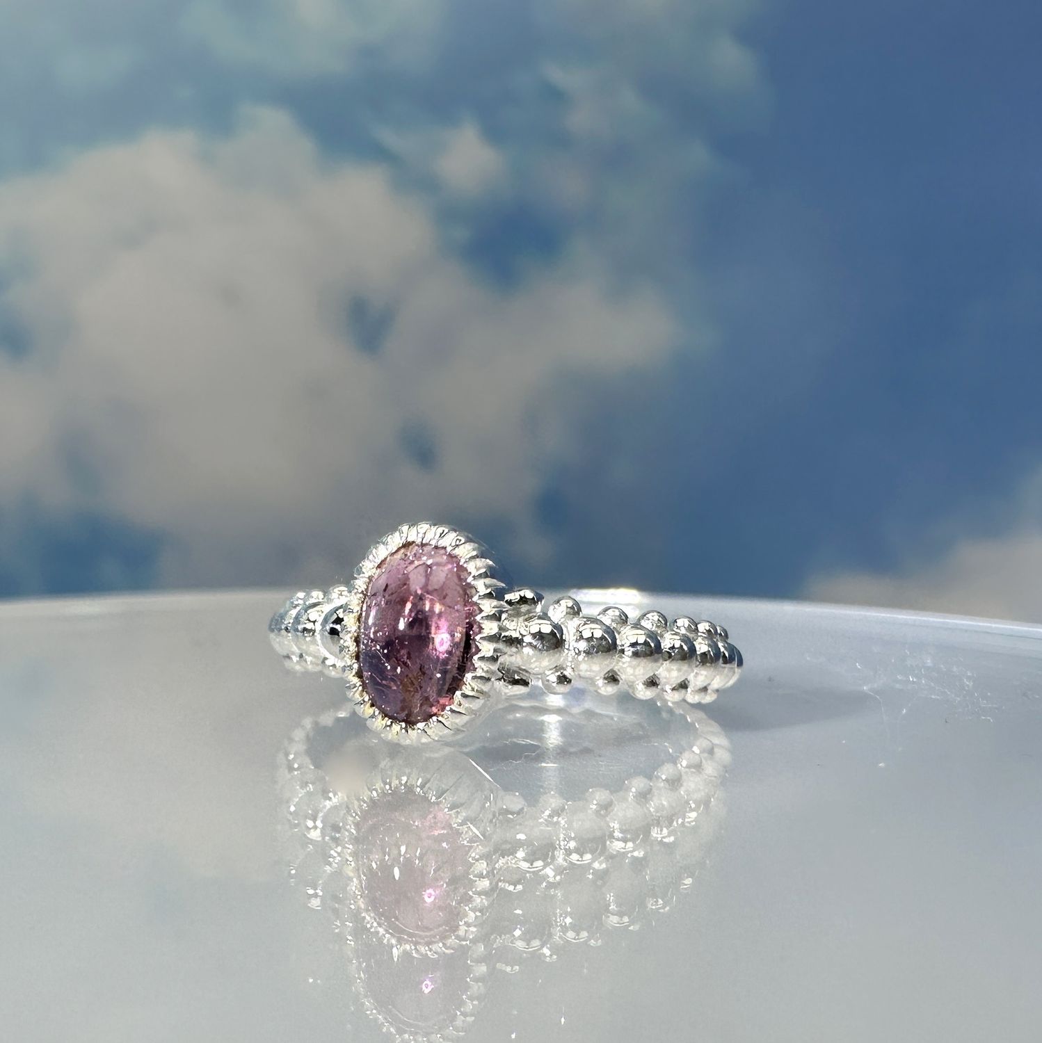 Ring with pink tourmaline rubellit in 925 sterling silver