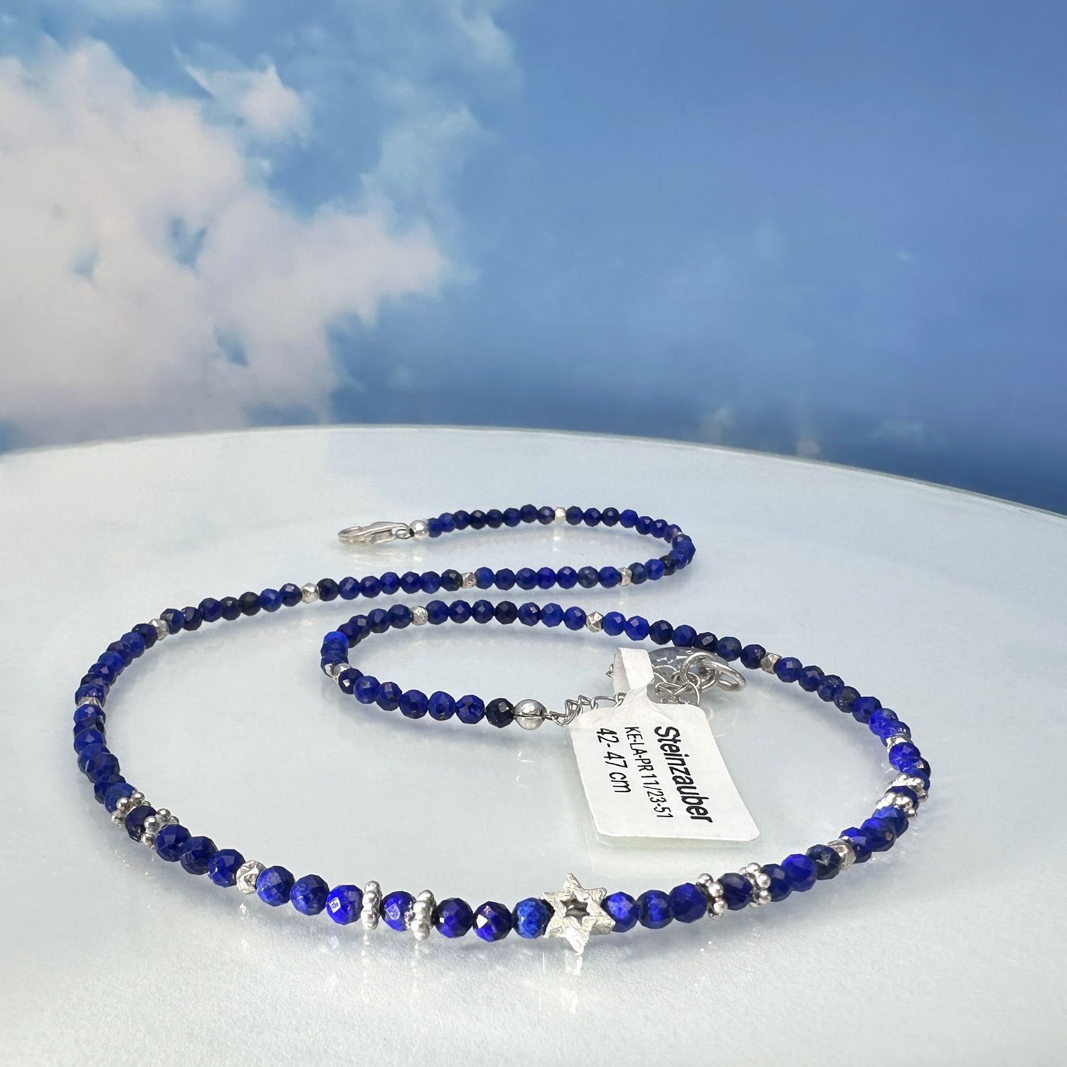 Necklace made of faceted genuine Lapis Lazuli AAA quality with 925 sterling silver