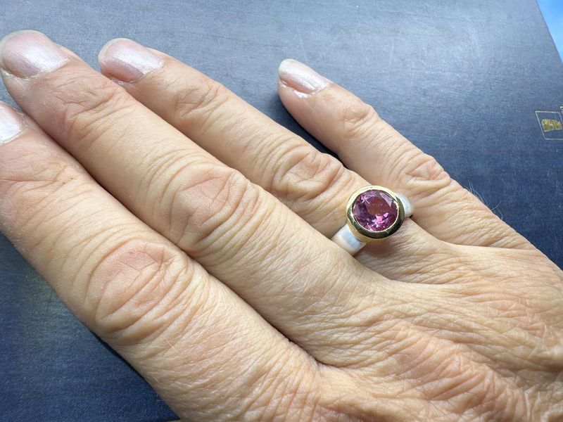 Ring Topaz Pink 925 Silver Bicolour