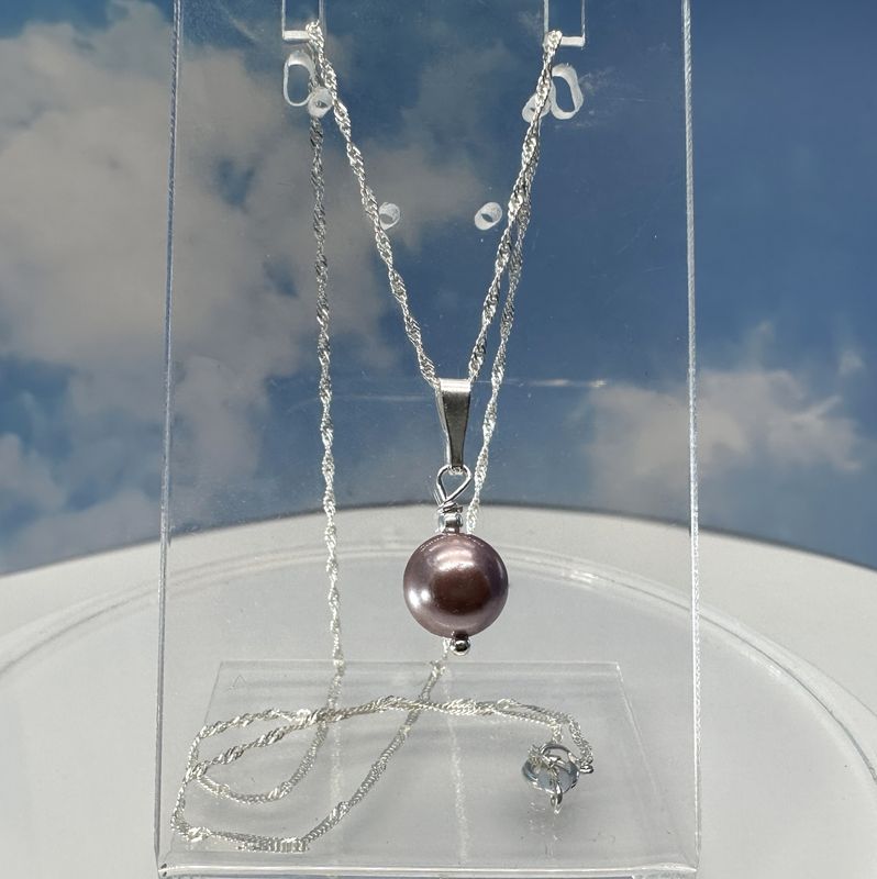 Necklace with rose-colored pearl pendant, example with matching earrings, 925 silver