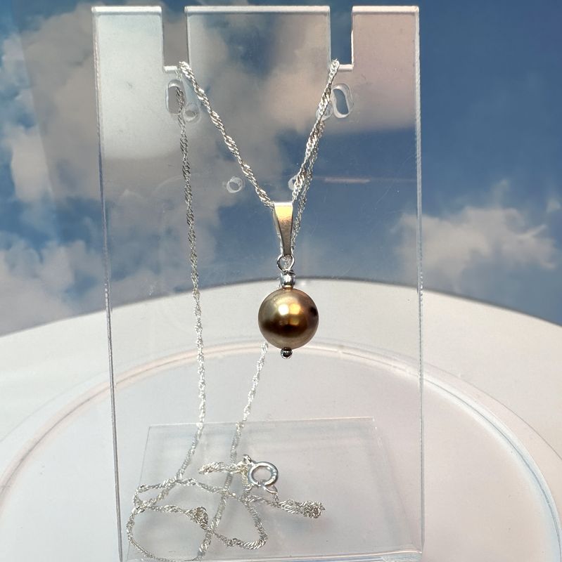 Necklace with copper-colored pearl pendant 925 Silber