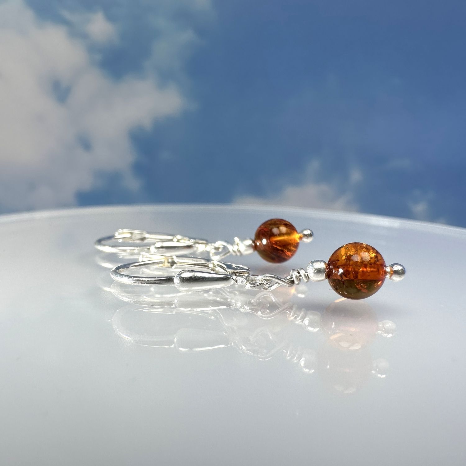 Earrings genuine amber 925 sterling silver drop earrings