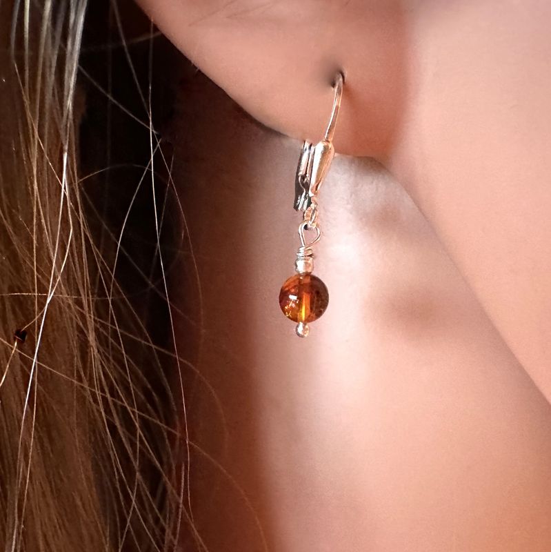 Earrings genuine amber 925 sterling silver drop earrings