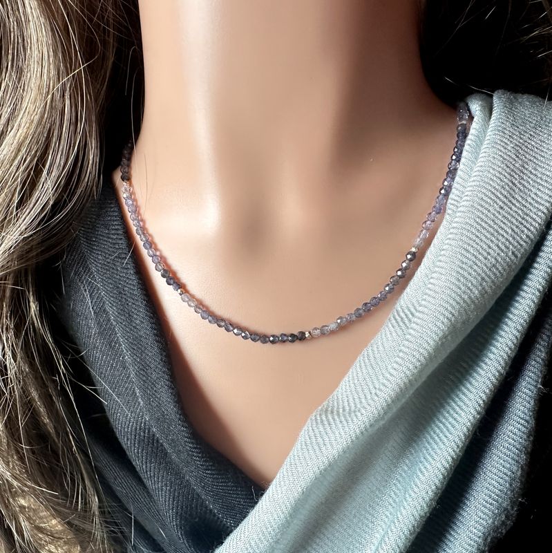 
Beautiful, elegant necklace made of faceted genuine Iloith/water sapphire with elements made of 925 sterling silver. 