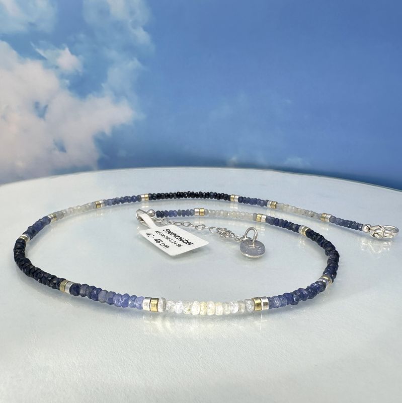 
Beautiful, elegant necklace made of faceted real blue sapphire in a gradient color with elements made of 925 sterling silver