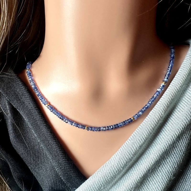Beautiful, elegant necklace made of faceted genuine Kyanite Quality with elements made of 925 sterling silver.