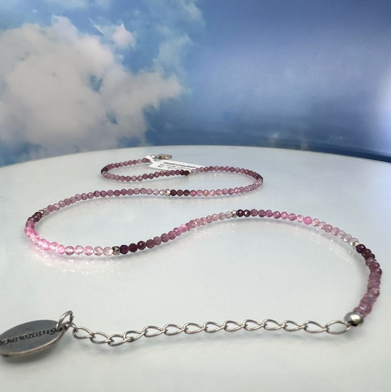 Elegant necklace made of genuine, faceted pink tourmaline with color gradient combined with 925 silver.