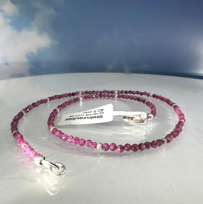 Elegant necklace made of genuine, faceted pink tourmaline with color gradient combined with 925 sterling silver.