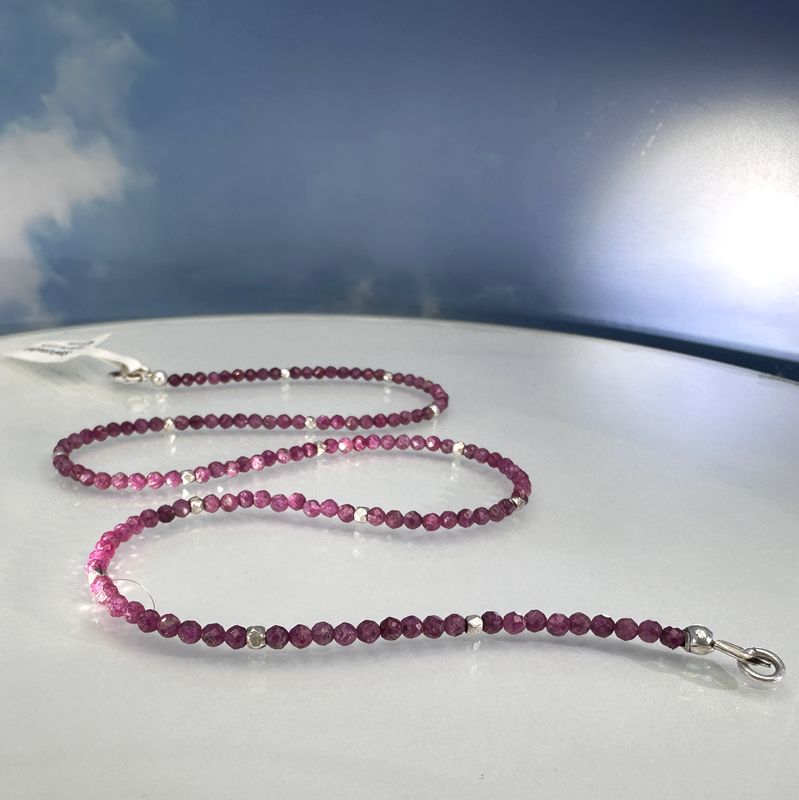 Elegant necklace made of genuine, faceted pink tourmaline with color gradient combined with 925 sterling silver.