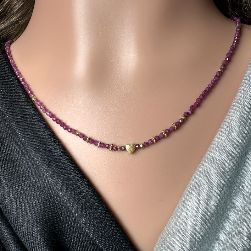 Elegant necklace made of genuine, faceted ruby combined with gold plated 925 sterling silver.