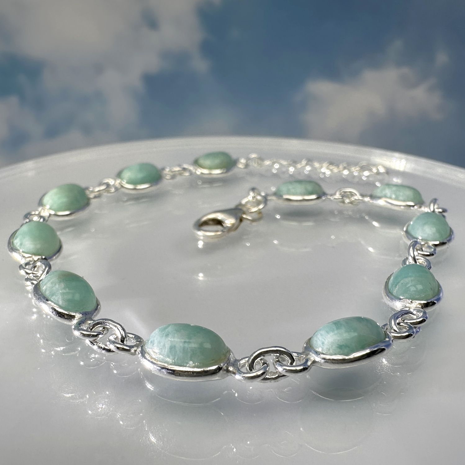 Charming, delicate bracelet made of genuine Amazonite in 925 sterling silver. 