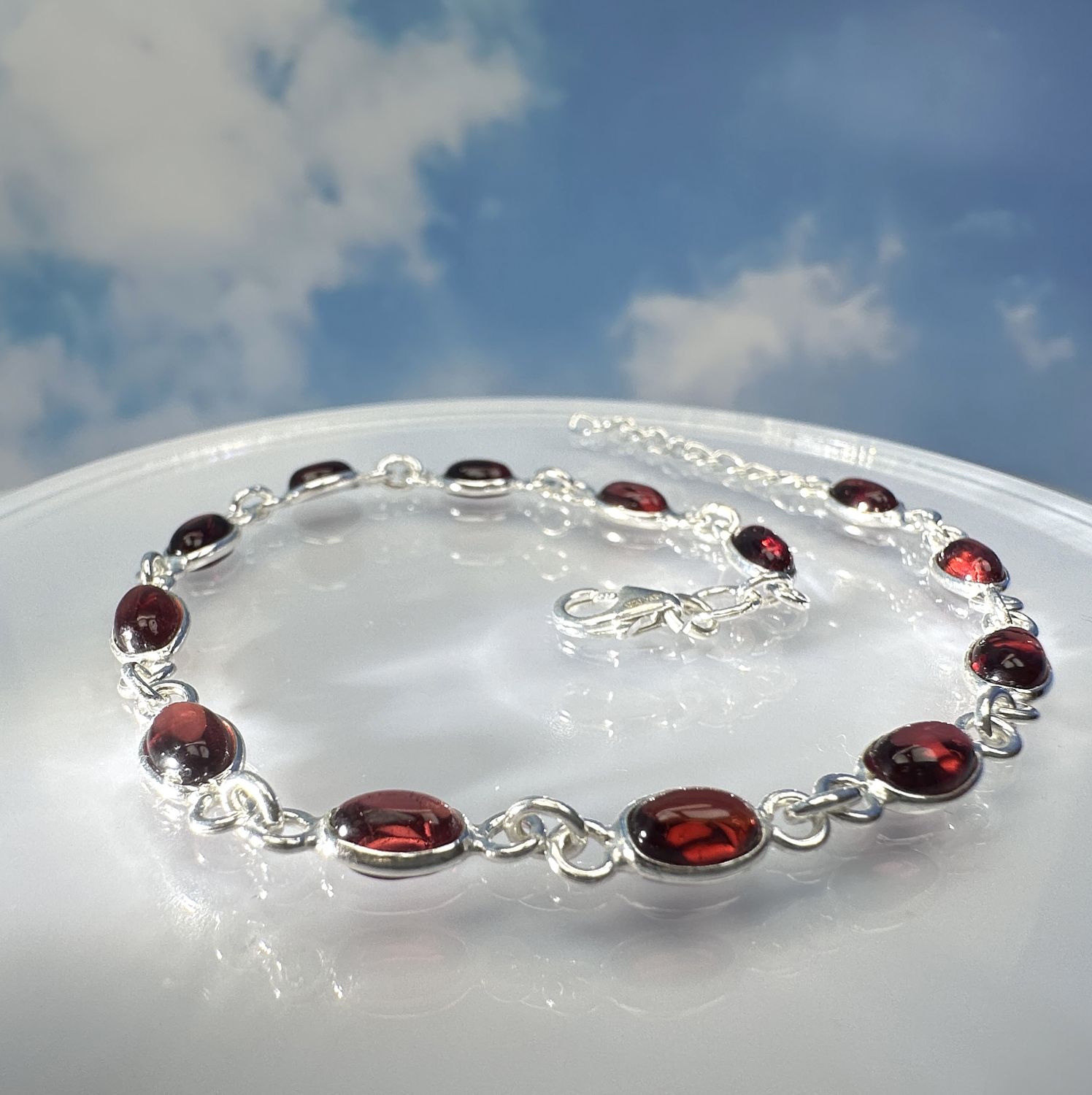 real garnet bracelet 925 sterling silver