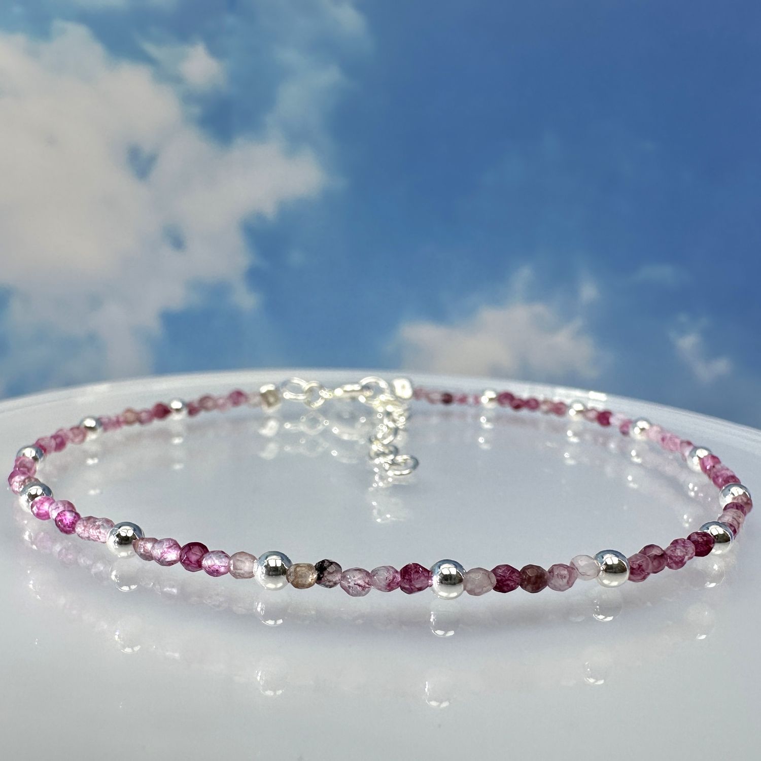 Pink quartz bracelet 925 sterling silver