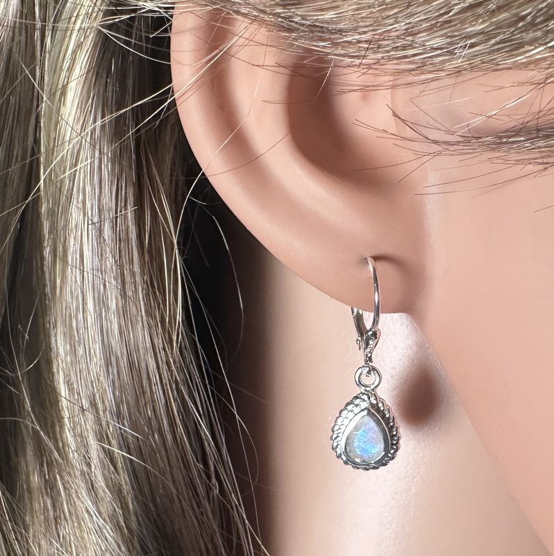 Earrings real, natural moonstone / rainbowmoonstone in 925 sterling silver
