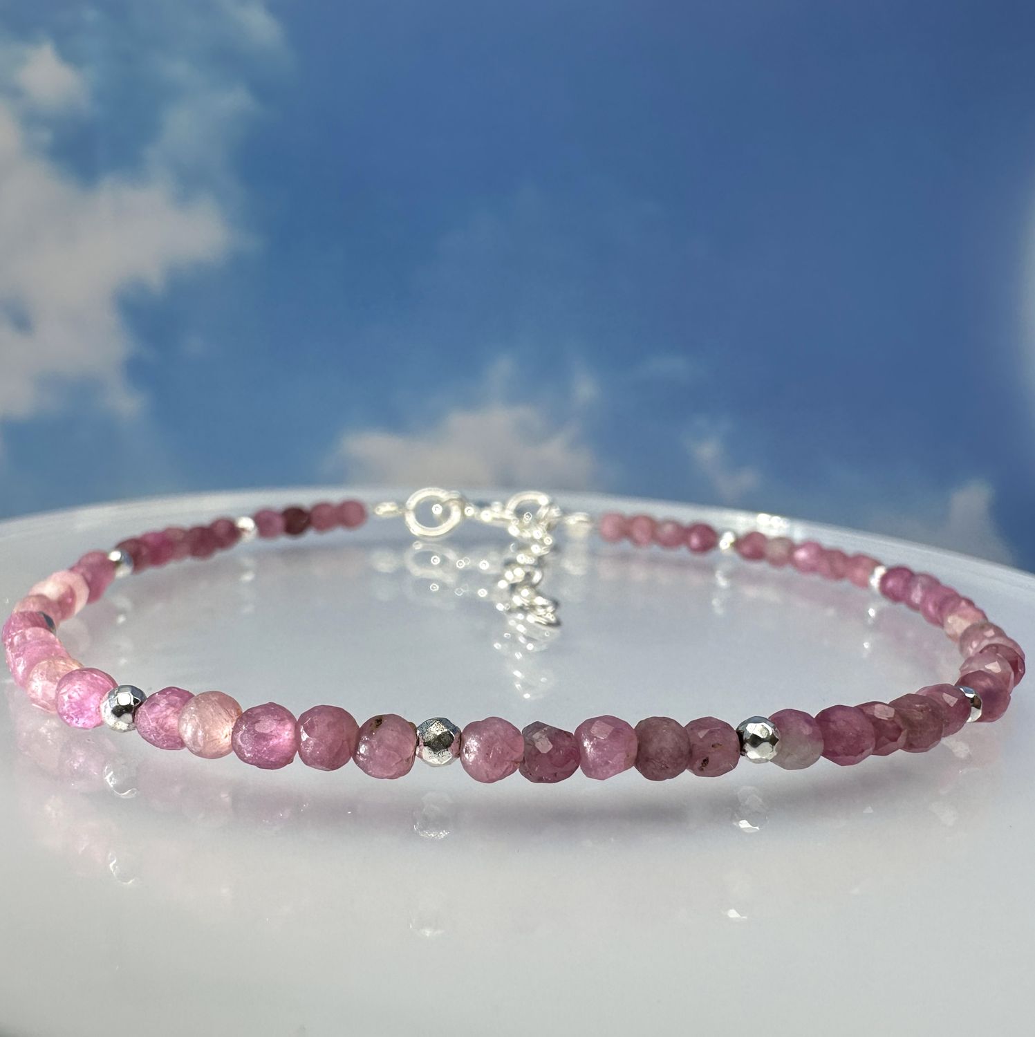 Pink tourmaline bracelet 925 sterling silver