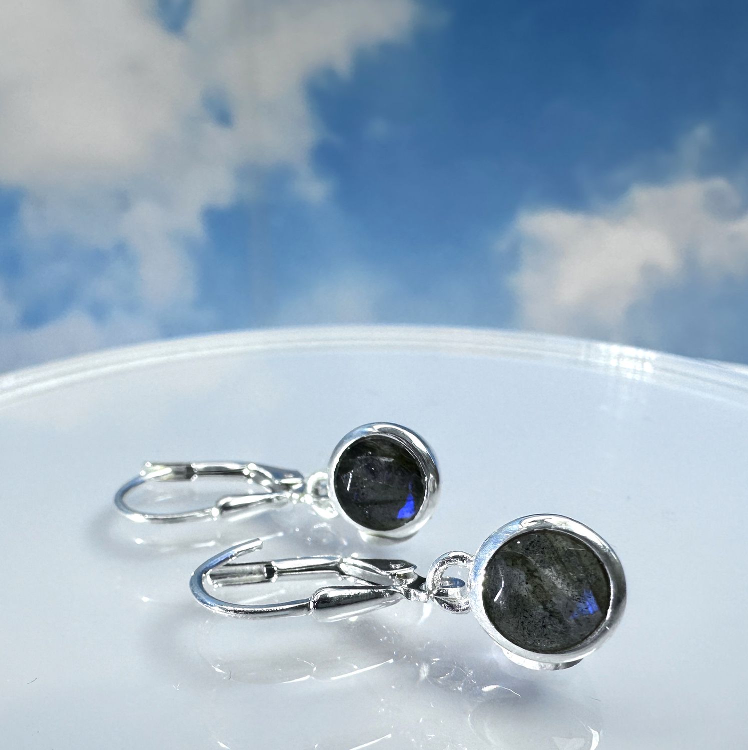 Earrings genuine, natural labradorite 925 silver