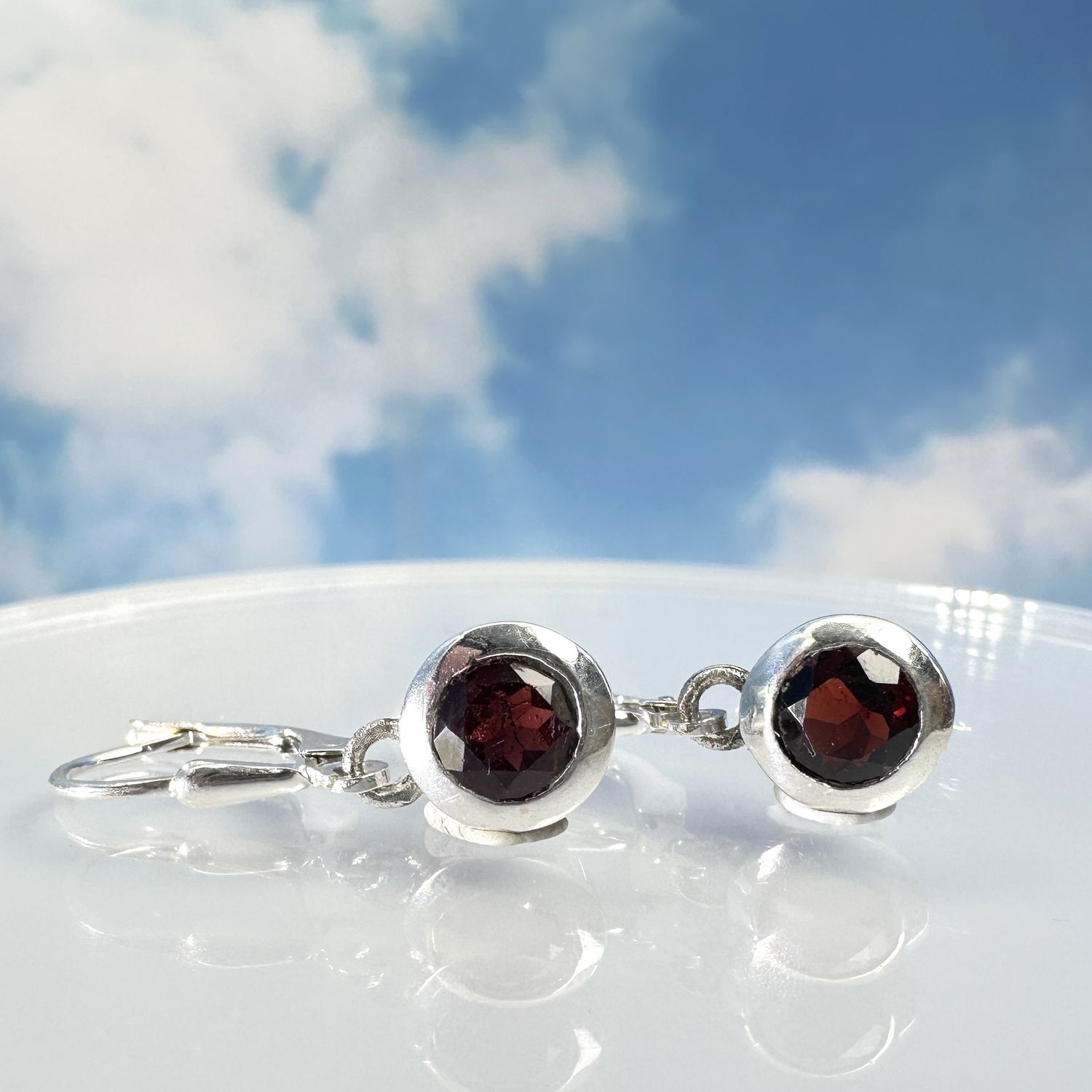 Earrings genuine, natural garnet in 925 sterling silver