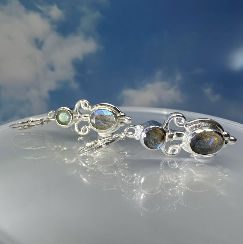 Beautiful natural, real labradorite earrings with faceted stones in 925 sterling silver. 