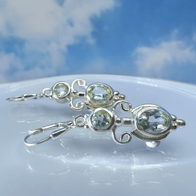 Beautiful natural, real blue topas earrings with faceted stones in 925 sterling silver. 