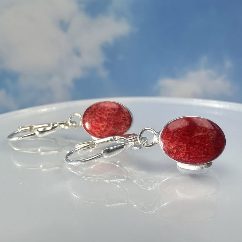 Beautiful genuine foam coral​ earrings in 925 sterling silver.